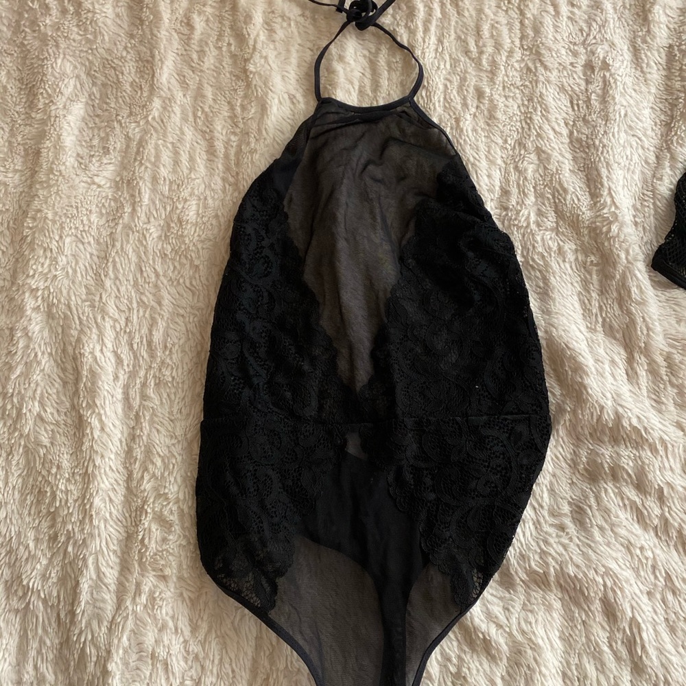 Black lace and mesh bodysuit